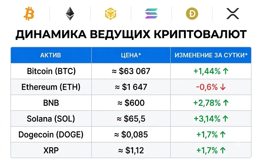 Динамика ведущих криптовалют