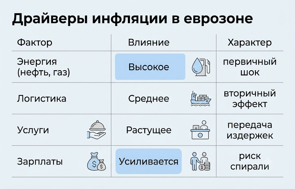 ЕЦБ повысил ставки впервые за 3 года: инфляция растёт 2 Драйверы инфляции в еврозоне