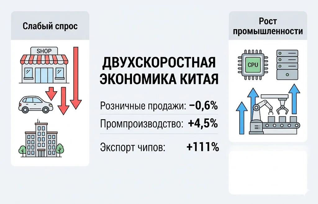 Экономика Китая: первый обвал потребления с эпохи COVID