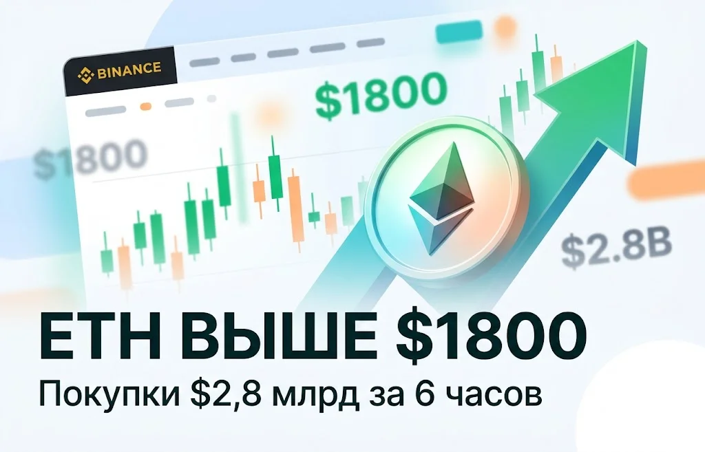 Ethereum выше $1800: всплеск покупок на $2,8 млрд