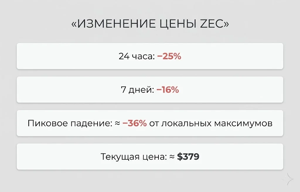 Изменение цены zec