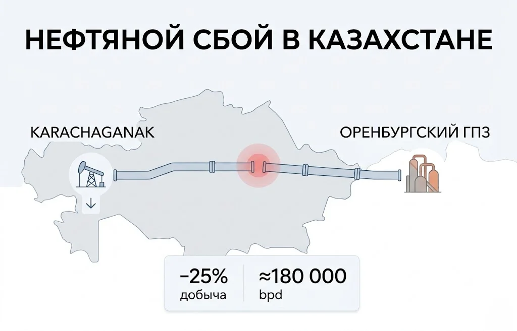 Казахстан сократил добычу нефти из-за остановки Оренбургского ГПЗ