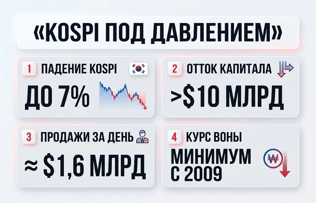 Kospi потерял 7%: почему инвесторы выводят миллиарды?