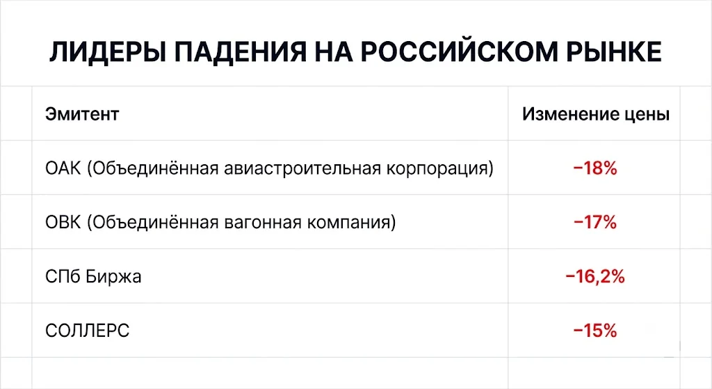 Обвал Мосбиржи 22 июня: рынок рухнул до минимума 2023 года 2 Лидеры падения на российском рынке