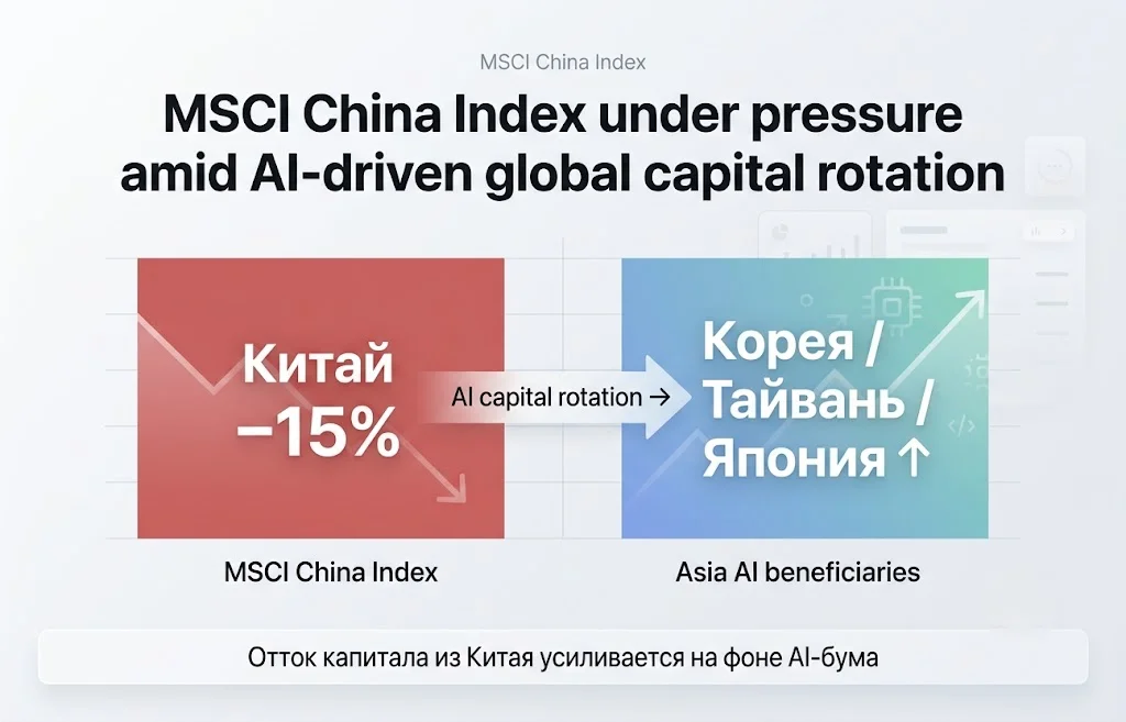 MSCI China Index теряет позиции на фоне AI-бума: худшее отставание с 2001 года