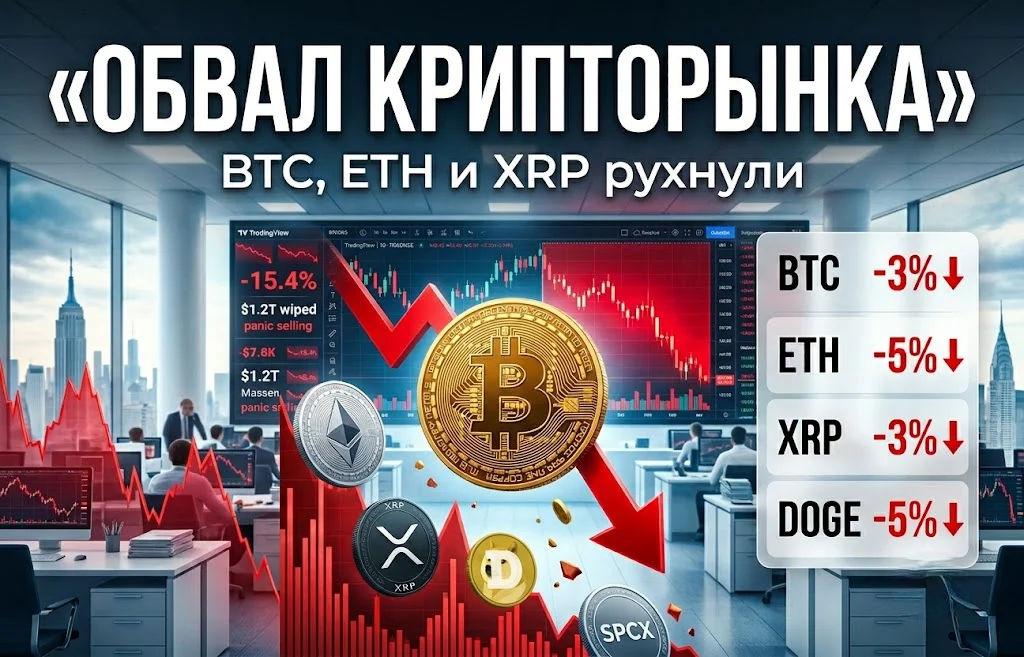 Обвал крипторынка 23 июня 2026: BTC, ETH и XRP рухнули