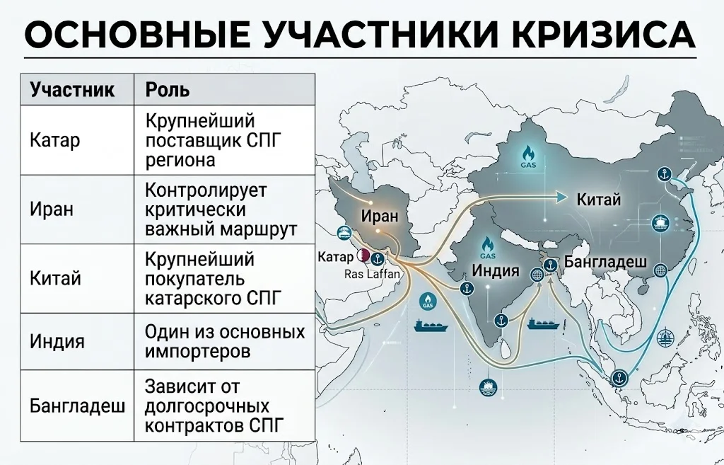 Рынок СПГ уходит в «тень»: Ормузский пролив меняет правила игры 1 Основные участники кризиса рынка спг