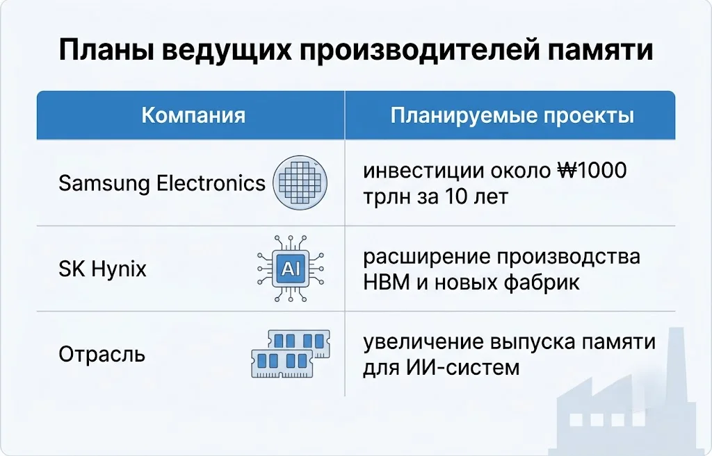 Планы ведущих производителей памяти