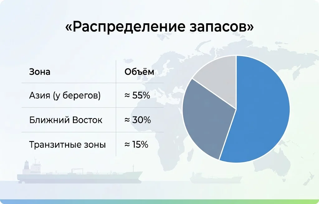 Экспорт иранской нефти в Китай падает из-за спроса и блокады 3 Распределение запасов
