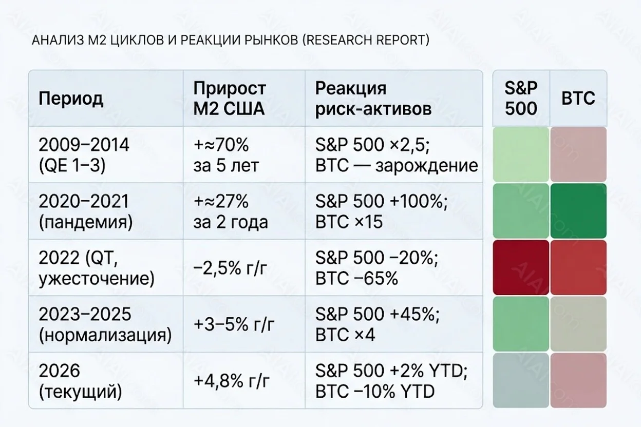 Реакция рынков на m2 циклы