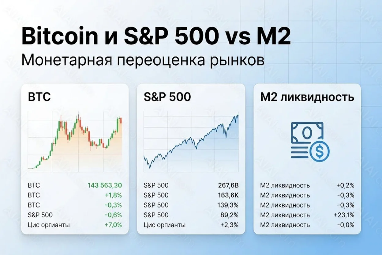 BTC и S&P 500 через призму M2: скрытая слабость рынков