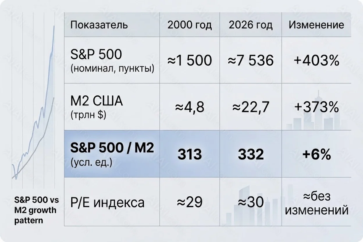 S&p 500 vs m2 (долгий цикл)