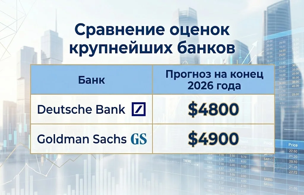 Золото упало ниже $4100: почему банки ухудшают прогнозы? 3 Сравнение оценок крупнейших банков