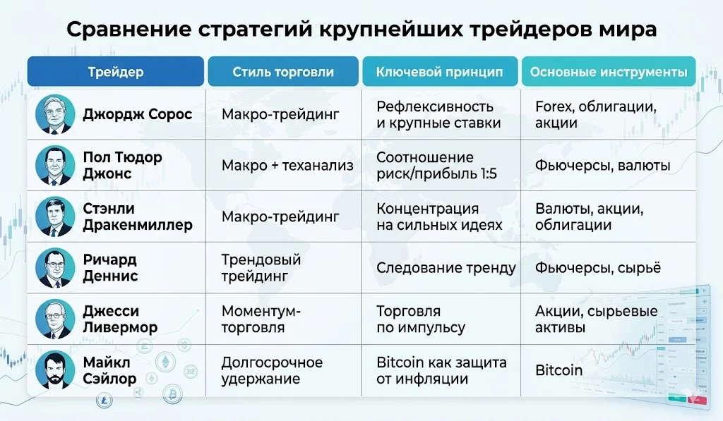 Сравнение стратегий крупнейших трейдеров мира