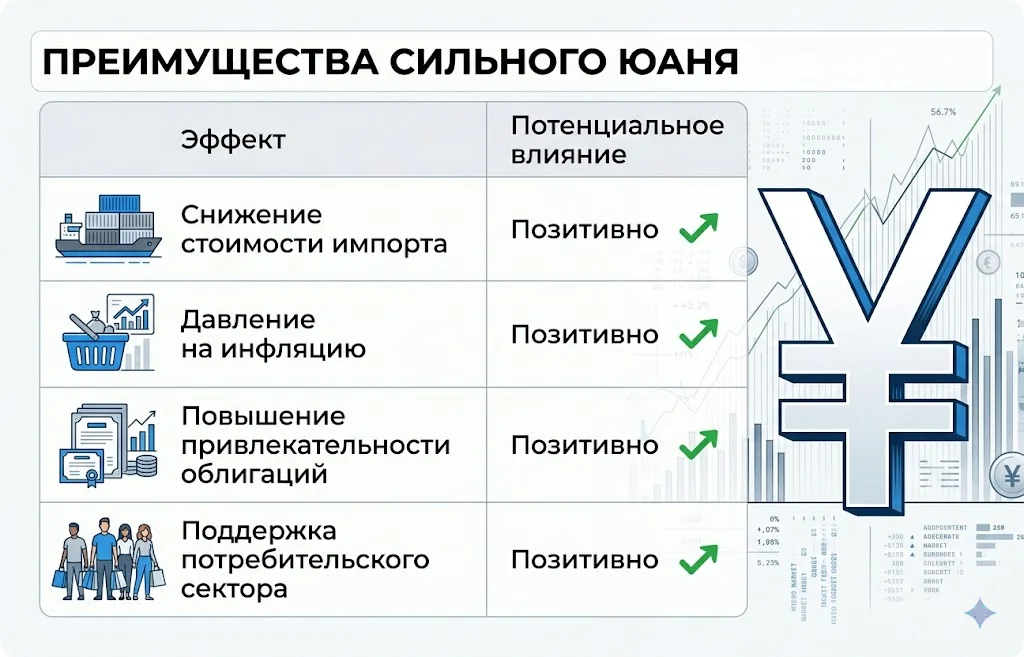 Курс юаня обновил максимум 3 Таблица возможных преимуществ сильного юаня