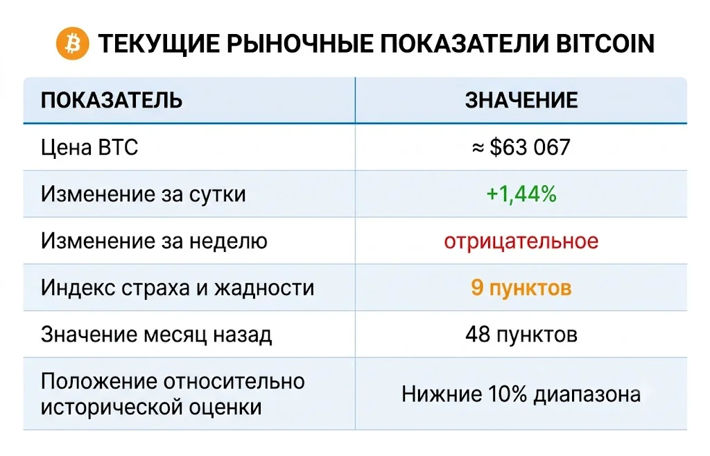 Текущие рыночные показатели bitcoin