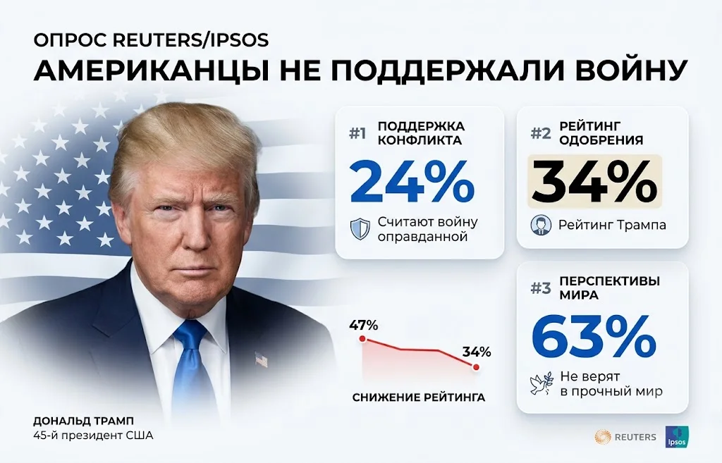 Война с Ираном ударила по рейтингу Трампа — опрос Reuters