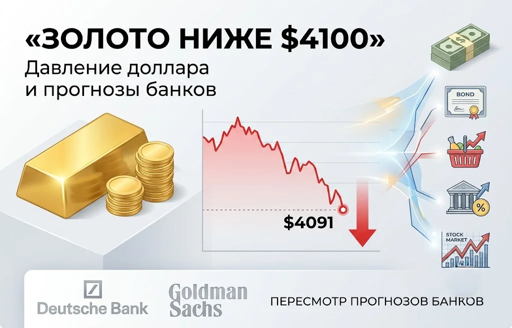 Золото упало ниже $4100: почему банки ухудшают прогнозы?
