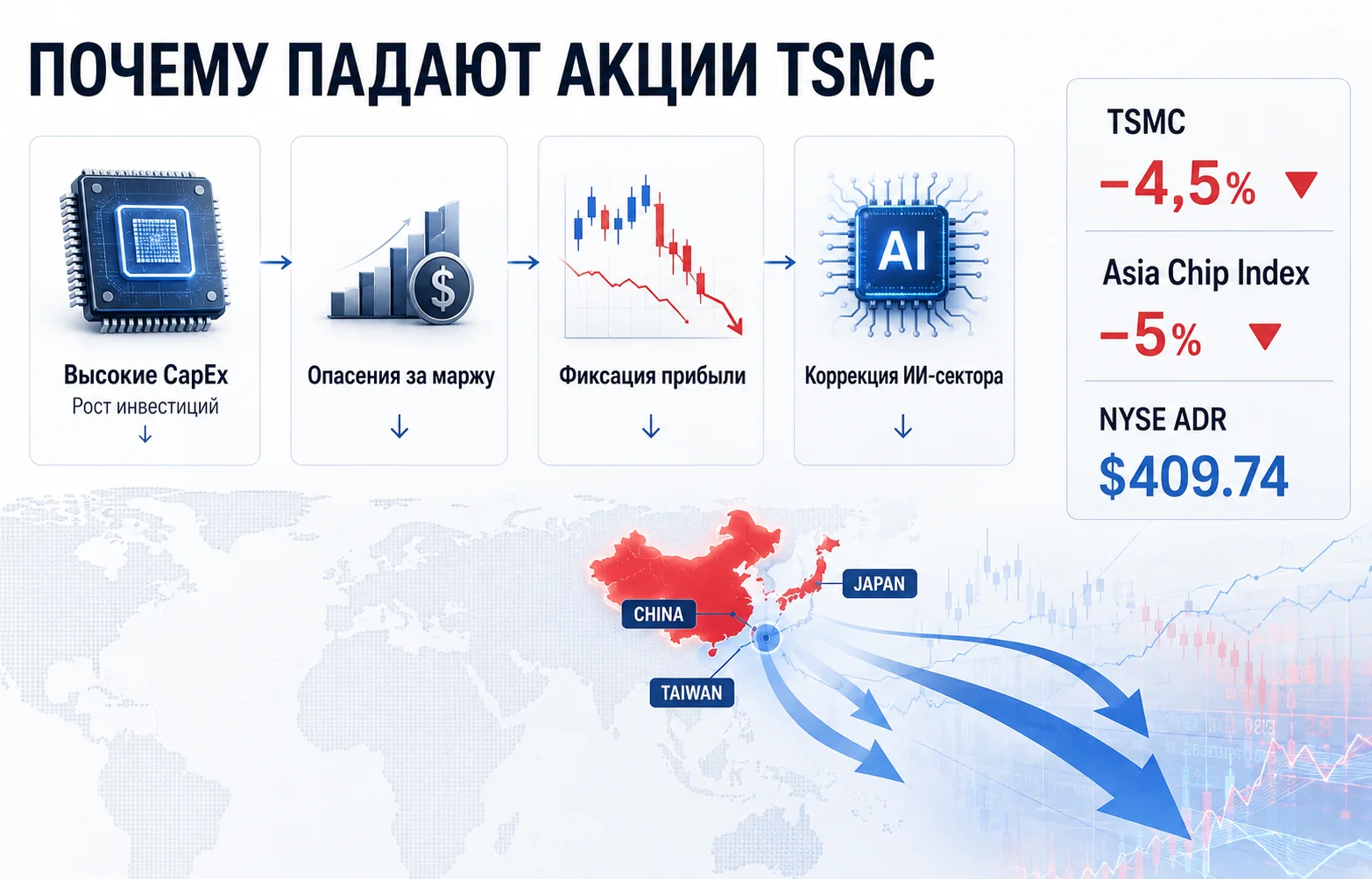Акции TSMC развернули рынок: почему инвесторы выходят из бумаг ИИ-сектора?