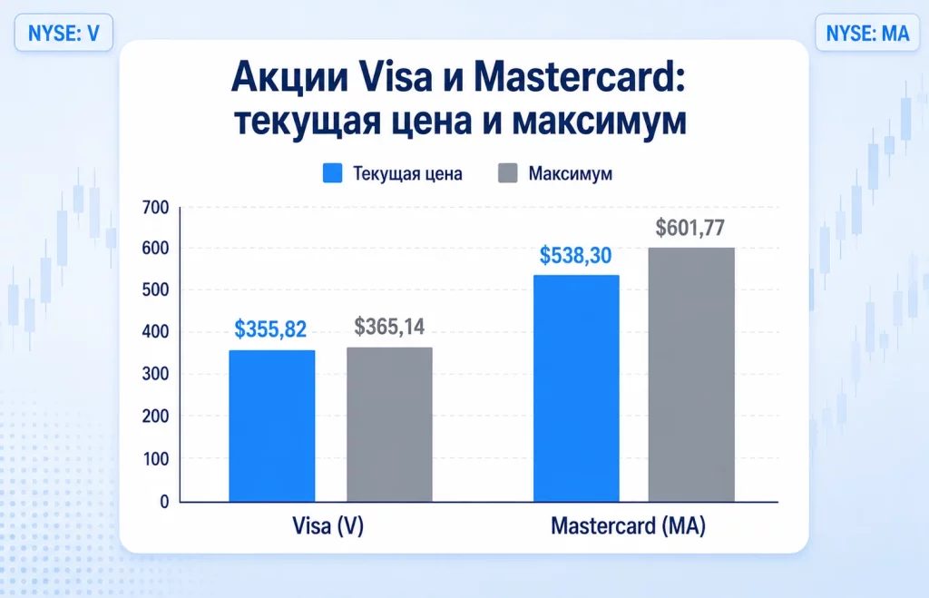 Акции visa и mastercard текущая цена и максимум