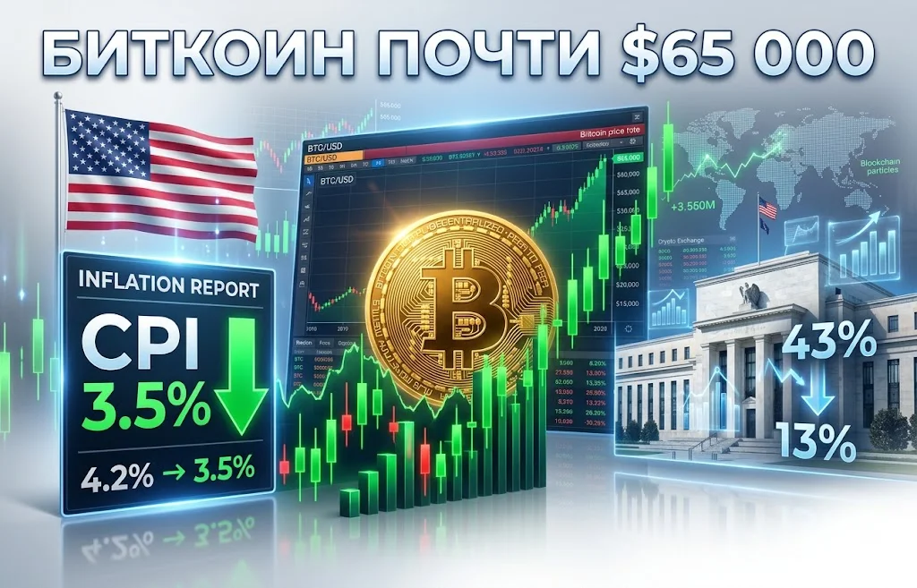 Bitcoin приблизился к $65 000: рынок отреагировал на инфляцию в США