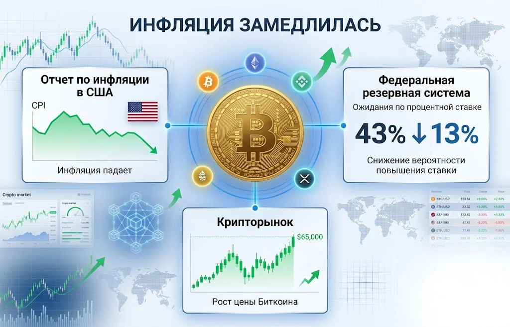 Bitcoin приблизился к $65 000: рынок отреагировал на инфляцию в США