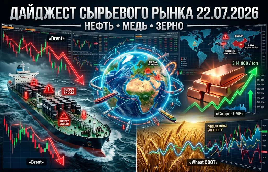 Дайджест сырьевого рынка за 22.07.2026: нефть, медь, зерно