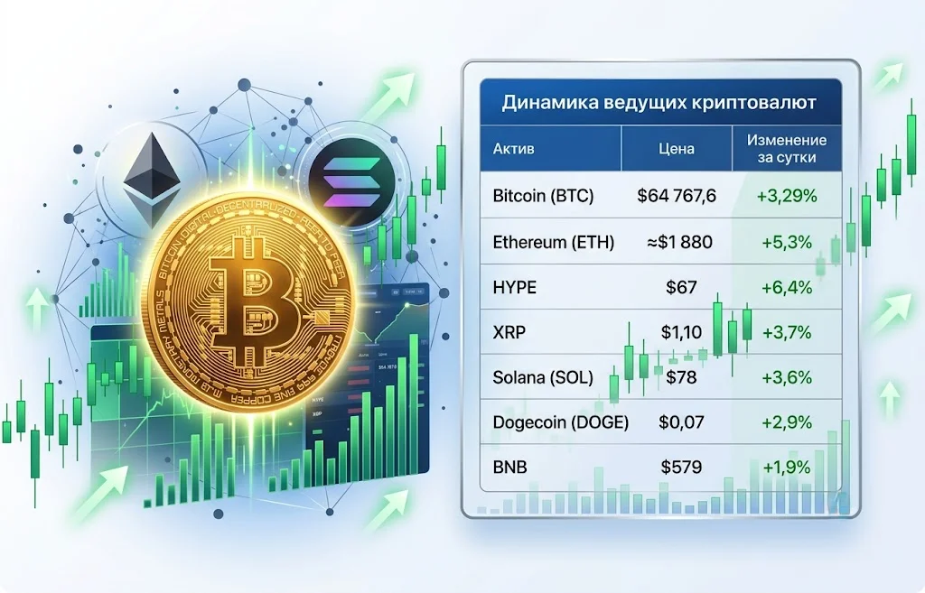 Bitcoin приблизился к $65 000: рынок отреагировал на инфляцию в США 2 Динамика ведущих криптовалют