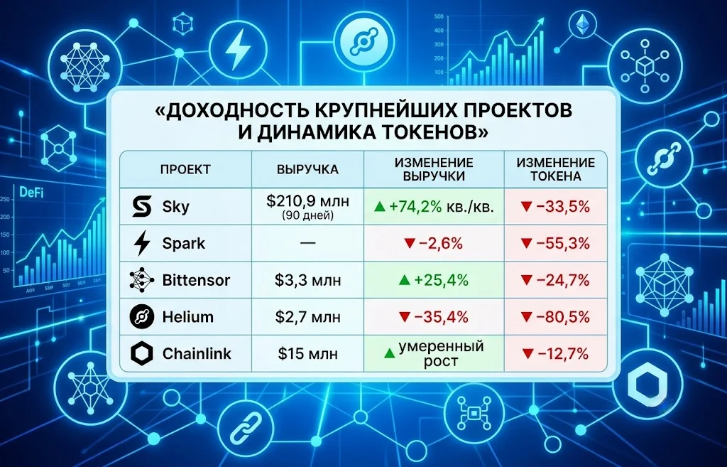 Доходность крупнейших проектов и динамика токенов