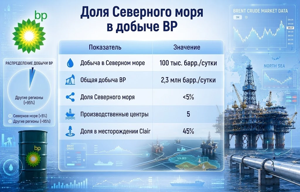 Доля северного моря в добыче bp