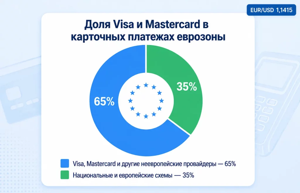 Доля visa и mastercard в карточных платежах еврозоны