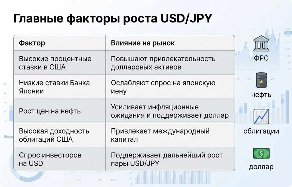 USD/JPY у 165: рынок ждет новых интервенций Банка Японии 2 Главные факторы роста usd jpy
