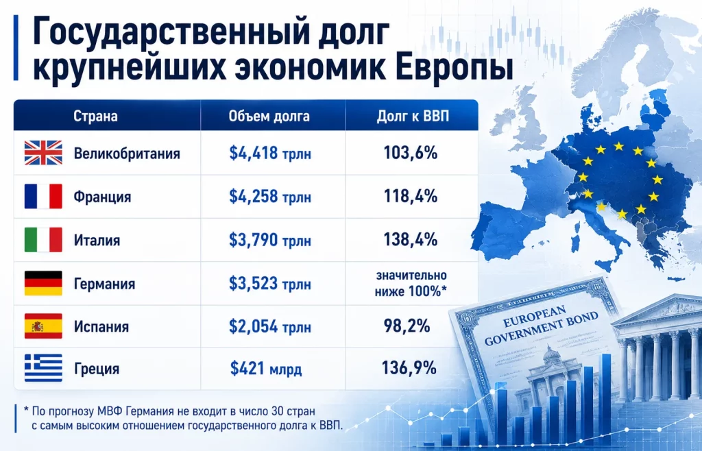 Государственный долг крупнейших экономик европы