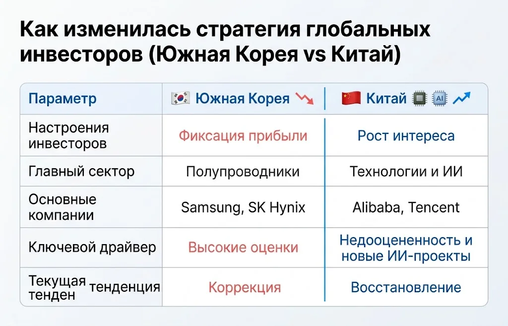 Kospi рухнул, а Hang Seng растет: что происходит в Азии? 3 Как изменилась стратегия глобальных инвесторов (южная корея vs китай)