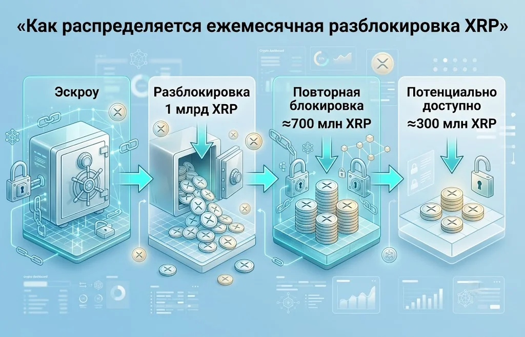 Как распределяется ежемесячная разблокировка xrp