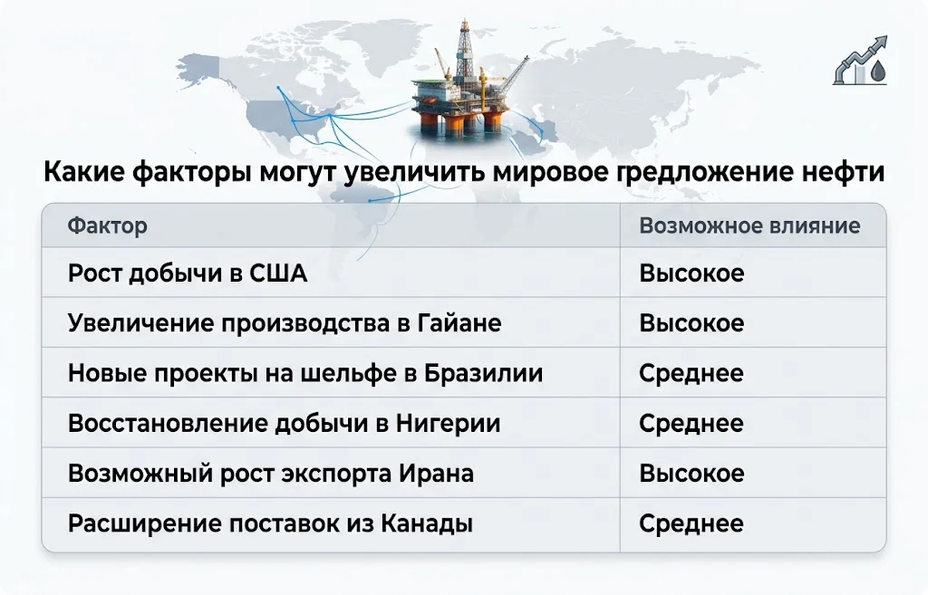 Какие факторы могут увеличить мировое предложение нефти