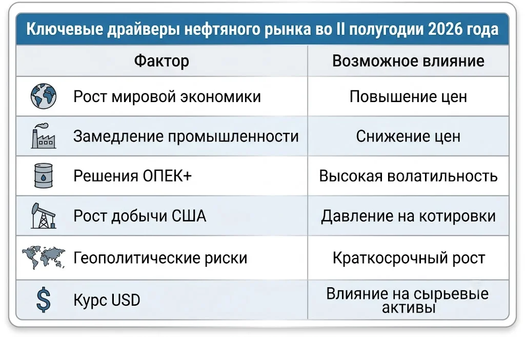 Ключевые драйверы нефтяного рынка во ii полугодии 2026 года