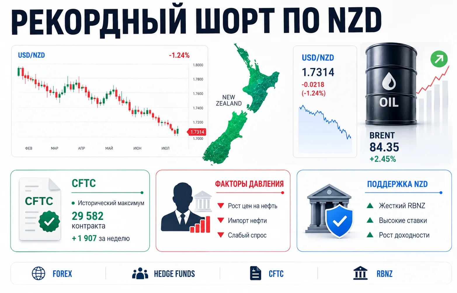 Рекордный шорт по NZD: что знают крупнейшие хедж-фонды?
