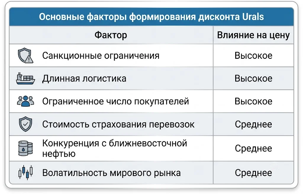 Основные факторы формирования дисконта urals