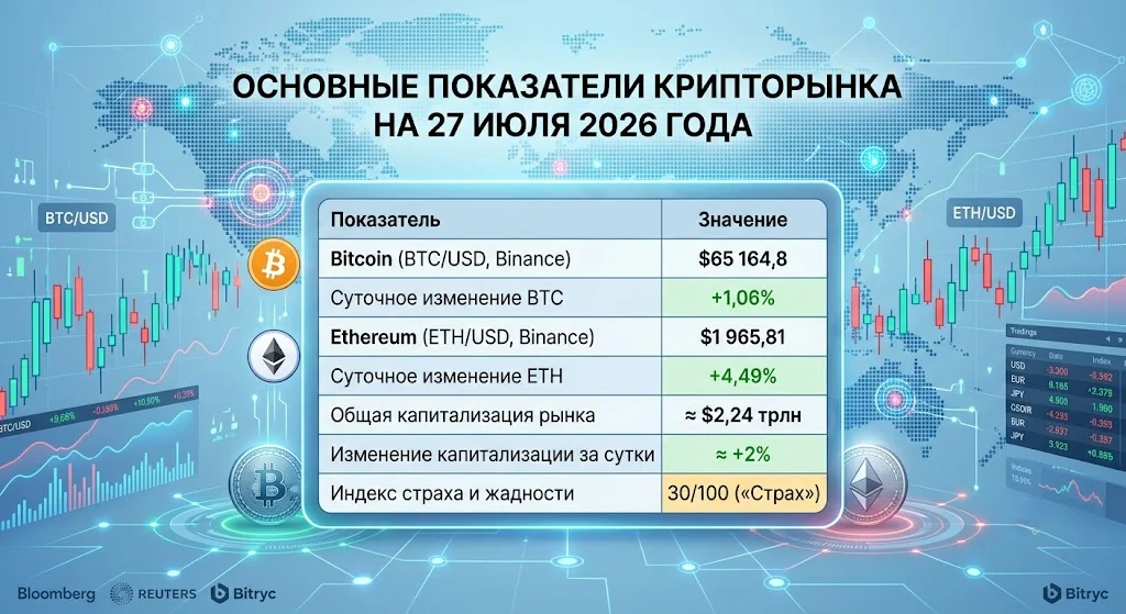Основные показатели крипторынка на 27 июля 2026 года