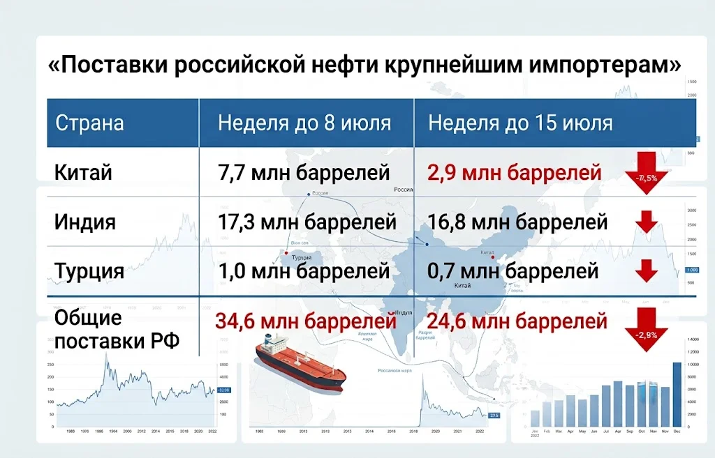 Поставки российской нефти крупнейшим импортерам