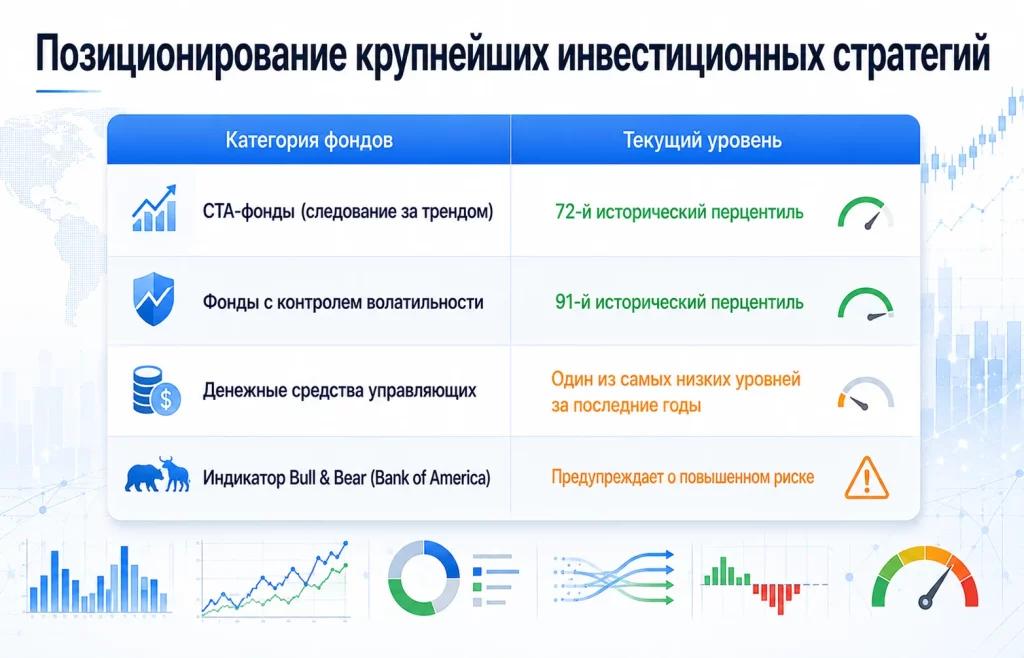 Фондовый рынок США перегрелся? Почему ралли теряет импульс? 3 Позиционирование крупнейших инвестиционных стратегий