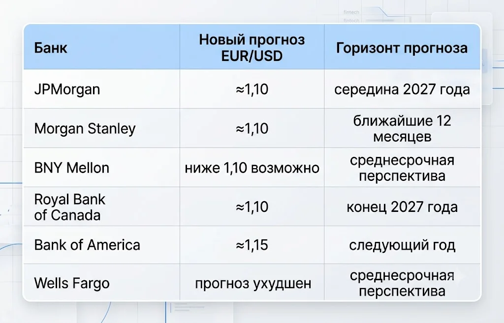 Прогноз крупнейших банков по eur usd