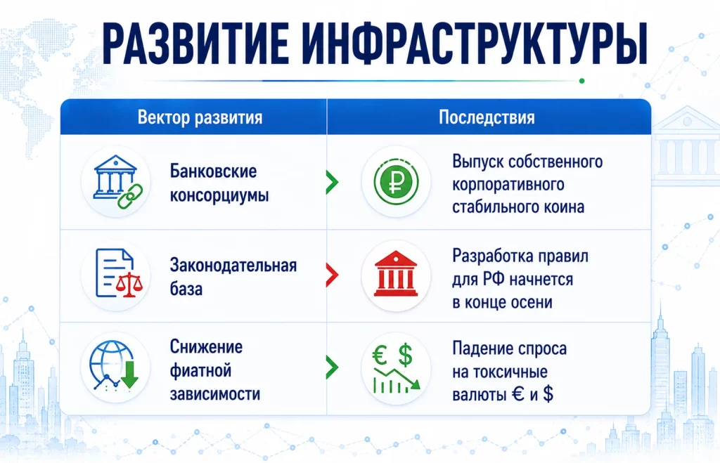 Легализация стейблкоинов в России: как изменится рынок USDT и USDC 3 Развитие инфраструктуры