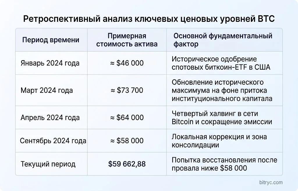 Ретроспективный анализ ключевых ценовых уровней btc