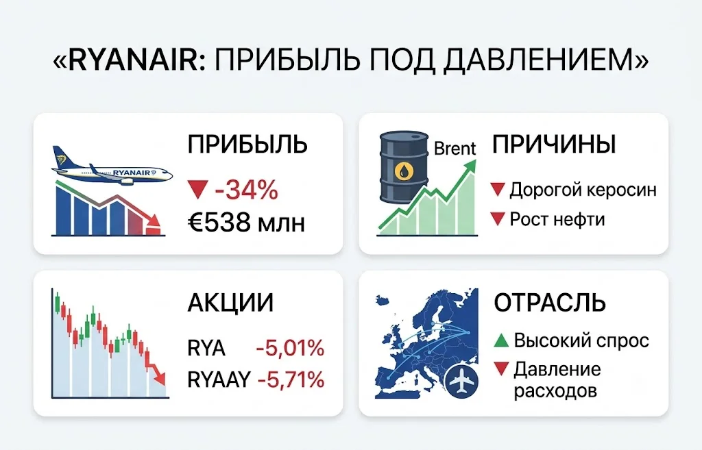 Ryanair теряет прибыль: рост цен на нефть ударил по авиаперевозкам