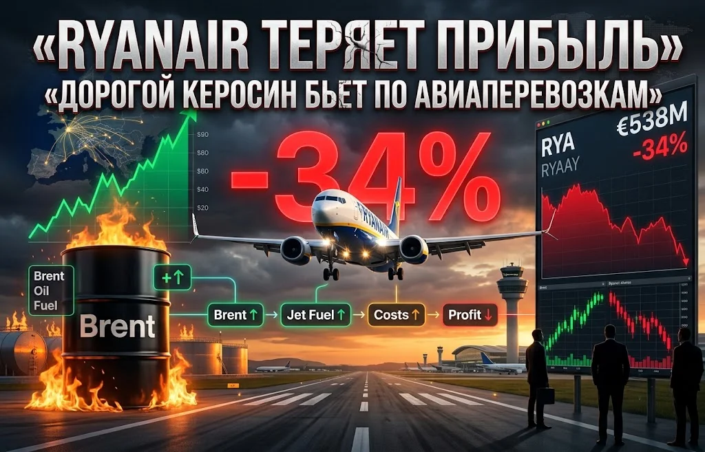 Ryanair теряет прибыль: рост цен на нефть ударил по авиаперевозкам
