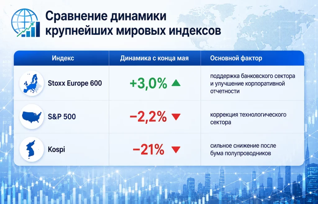 Индекс Stoxx Europe 600 становится заложником AI-бума 2 Сравнение динамики крупнейших мировых индексов