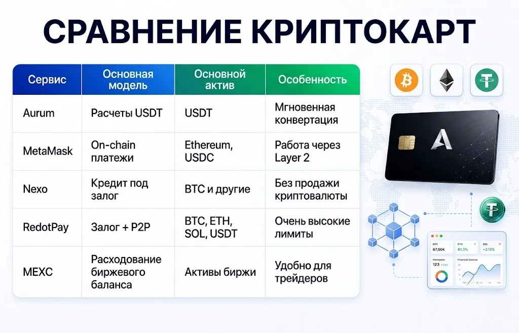 Криптовалютные платежные карты 2026: лидеры рынка 6 Сравнение криптокарт