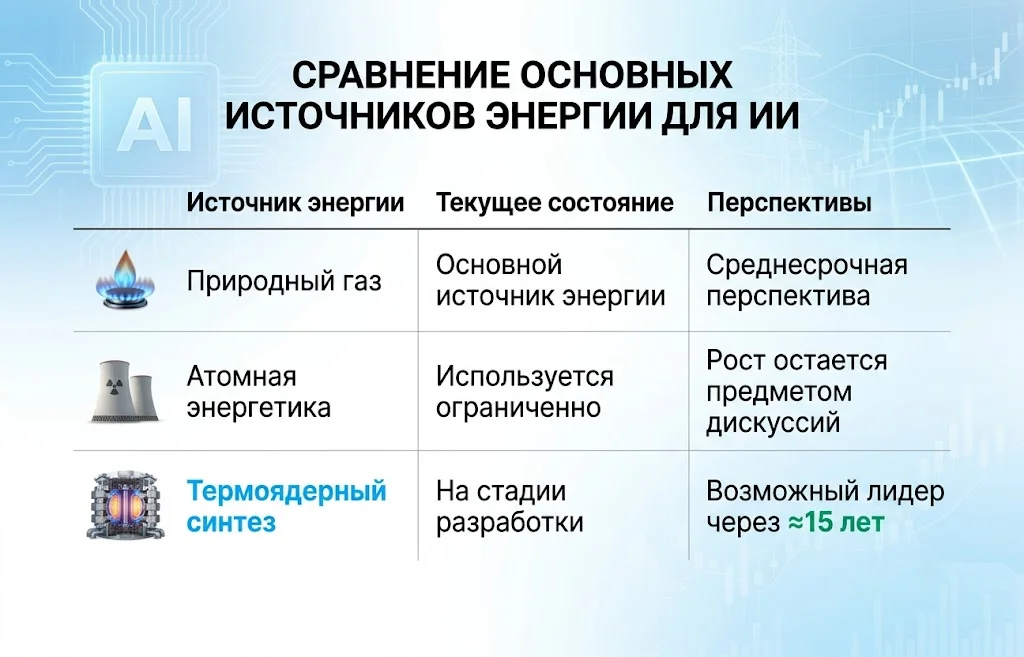 Сравнение основных источников энергии для ии